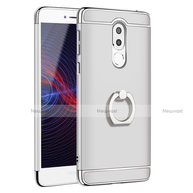 Luxury Metal Frame and Plastic Back Cover with Finger Ring Stand for Huawei GR5 (2017) Silver
