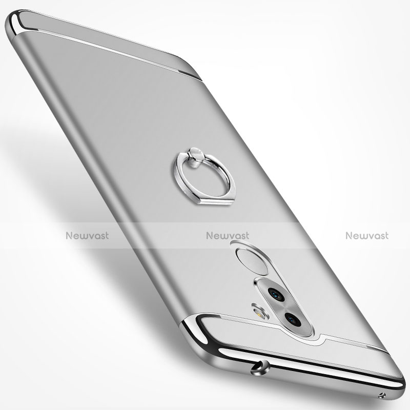 Luxury Metal Frame and Plastic Back Cover with Finger Ring Stand for Huawei GR5 (2017) Silver