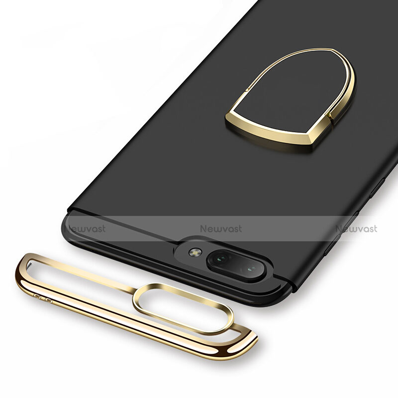 Luxury Metal Frame and Plastic Back Cover with Finger Ring Stand for Huawei Honor 10 Black