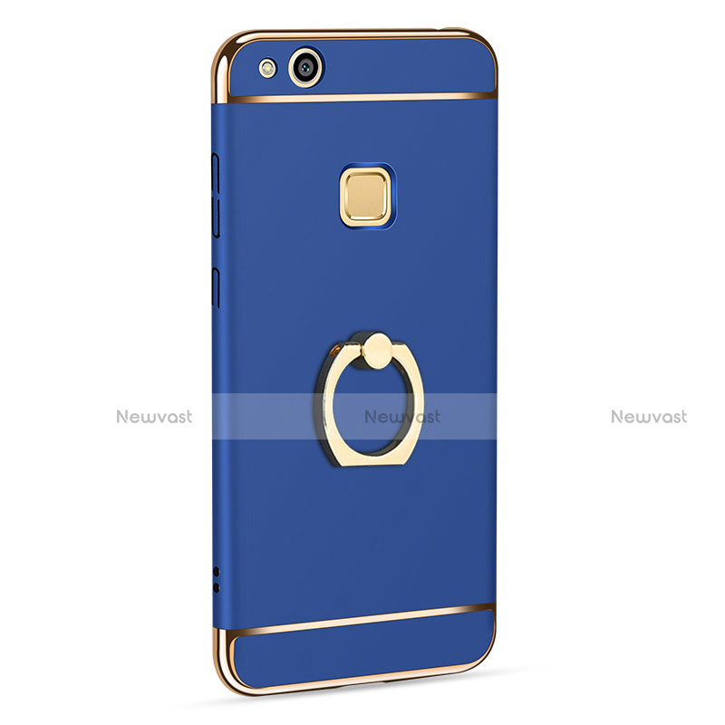Luxury Metal Frame and Plastic Back Cover with Finger Ring Stand for Huawei Honor 8 Lite Blue