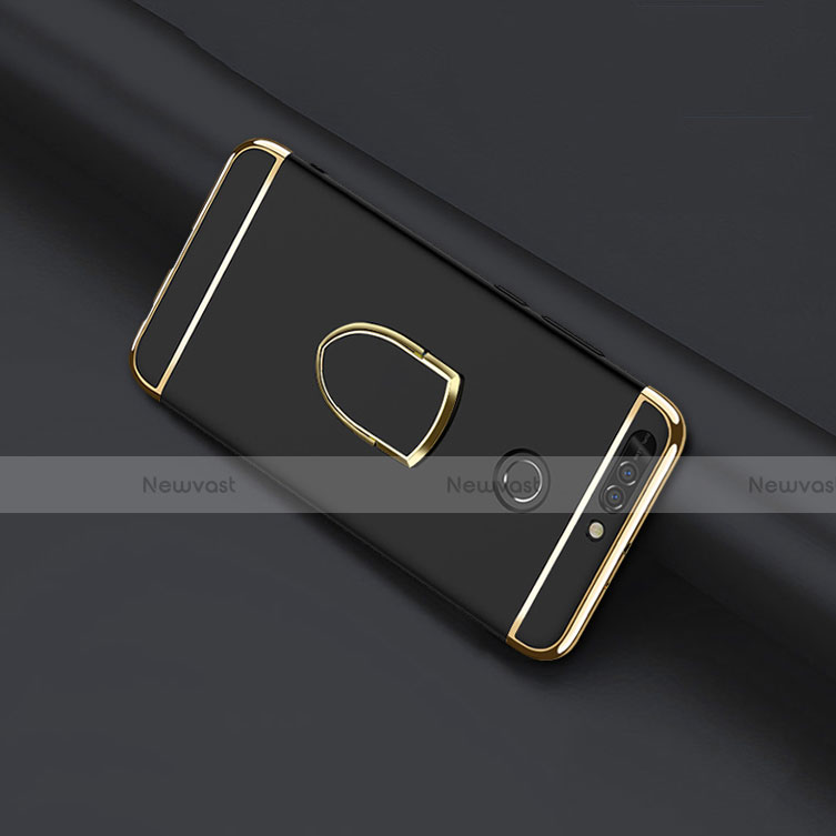 Luxury Metal Frame and Plastic Back Cover with Finger Ring Stand for Huawei Honor 8 Pro Black