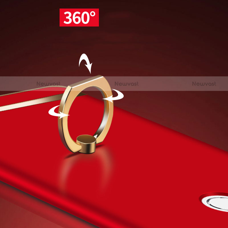 Luxury Metal Frame and Plastic Back Cover with Finger Ring Stand for Huawei Honor 8 Red