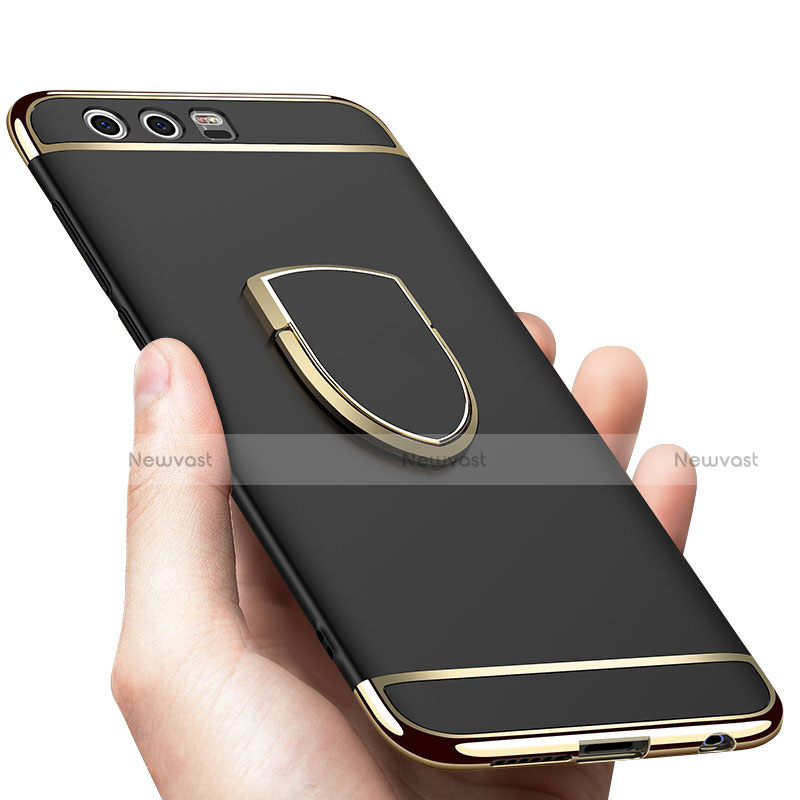 Luxury Metal Frame and Plastic Back Cover with Finger Ring Stand for Huawei Honor 9 Premium Black