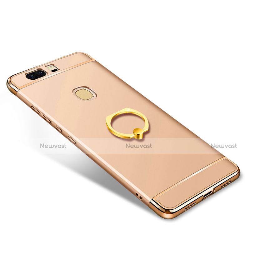 Luxury Metal Frame and Plastic Back Cover with Finger Ring Stand for Huawei Honor V8 Gold