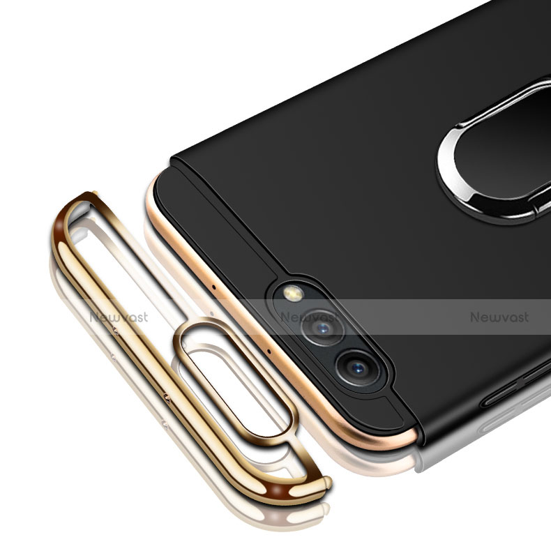 Luxury Metal Frame and Plastic Back Cover with Finger Ring Stand for Huawei Honor View 10 Black