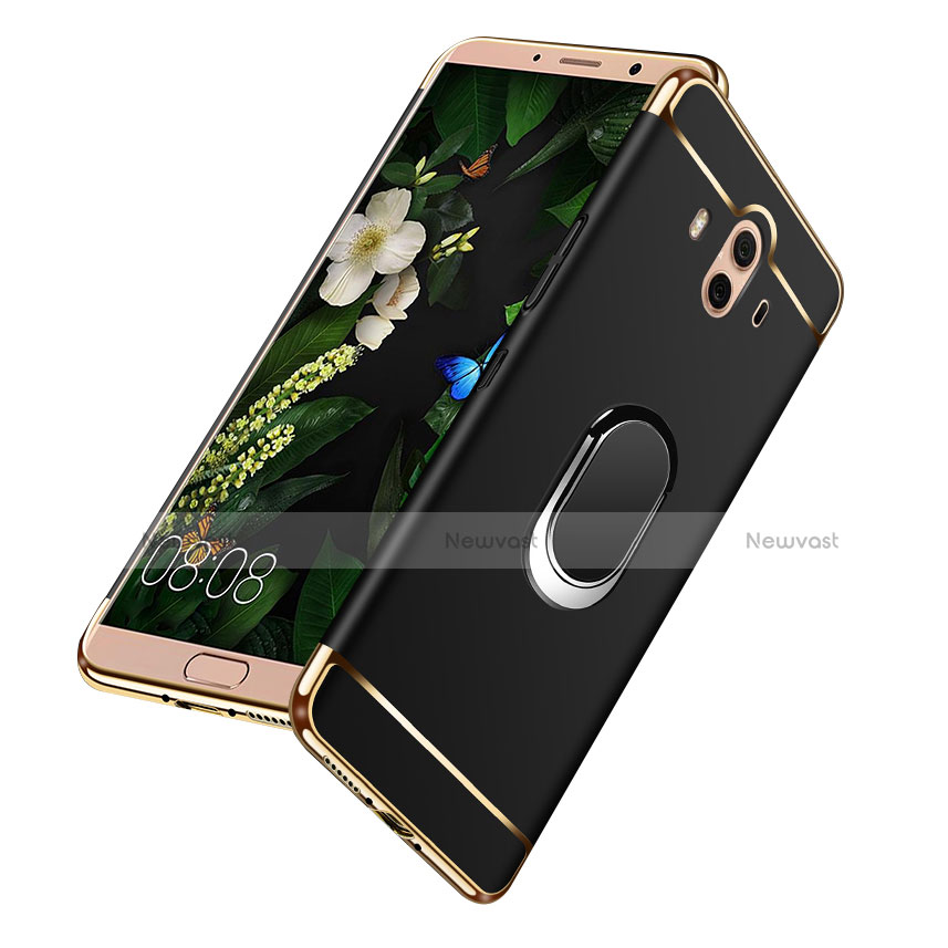 Luxury Metal Frame and Plastic Back Cover with Finger Ring Stand for Huawei Mate 10 Black