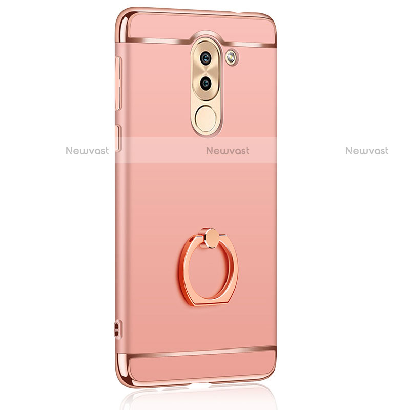 Luxury Metal Frame and Plastic Back Cover with Finger Ring Stand for Huawei Mate 9 Lite Rose Gold
