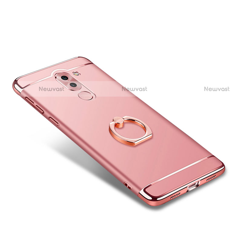 Luxury Metal Frame and Plastic Back Cover with Finger Ring Stand for Huawei Mate 9 Lite Rose Gold
