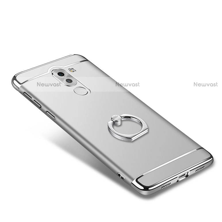 Luxury Metal Frame and Plastic Back Cover with Finger Ring Stand for Huawei Mate 9 Lite Silver