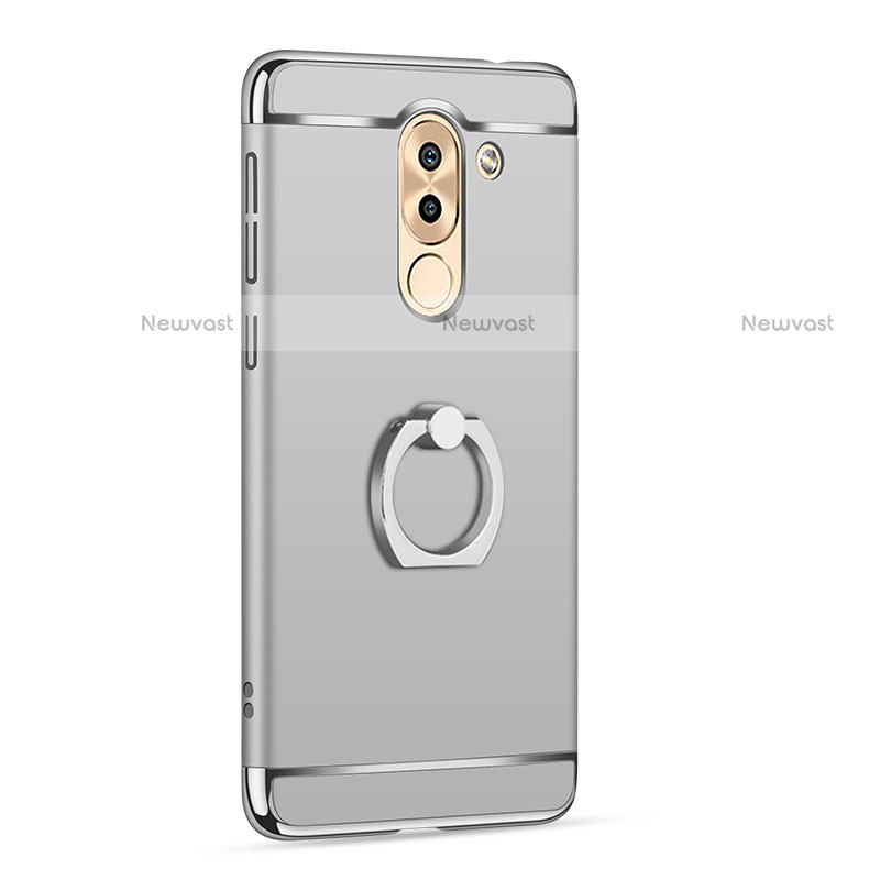 Luxury Metal Frame and Plastic Back Cover with Finger Ring Stand for Huawei Mate 9 Lite Silver