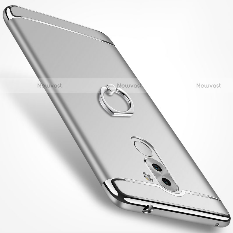 Luxury Metal Frame and Plastic Back Cover with Finger Ring Stand for Huawei Mate 9 Lite Silver