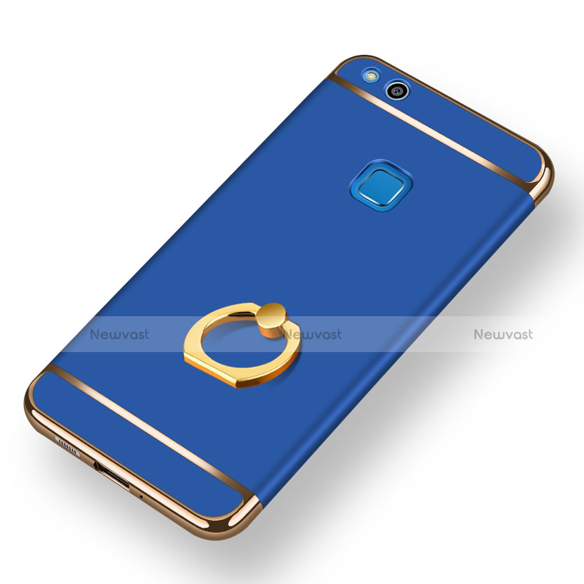 Luxury Metal Frame and Plastic Back Cover with Finger Ring Stand for Huawei Nova Lite Blue
