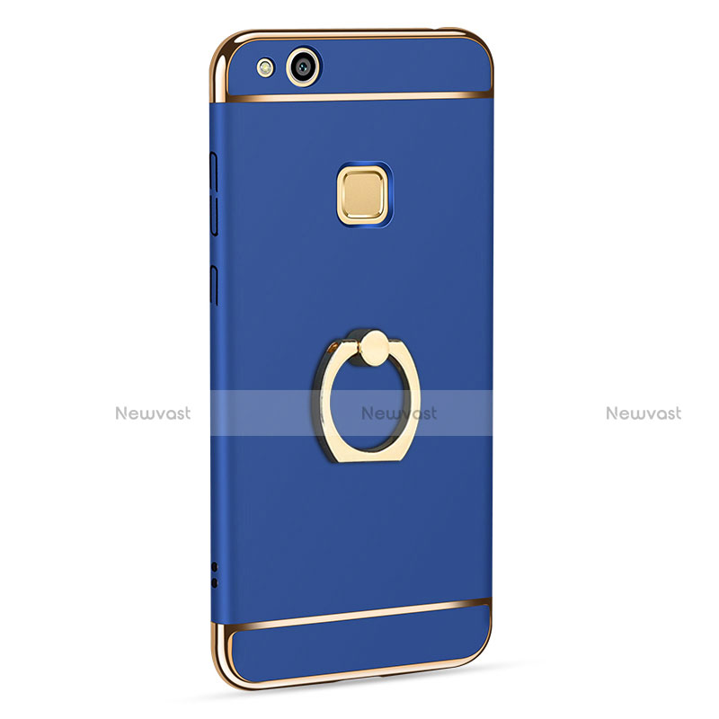 Luxury Metal Frame and Plastic Back Cover with Finger Ring Stand for Huawei Nova Lite Blue