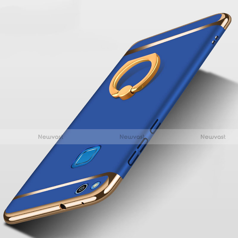 Luxury Metal Frame and Plastic Back Cover with Finger Ring Stand for Huawei P9 Lite (2017) Blue