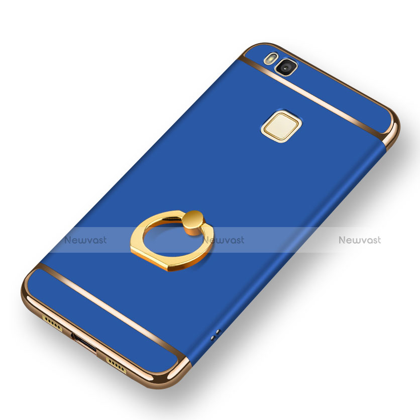 Luxury Metal Frame and Plastic Back Cover with Finger Ring Stand for Huawei P9 Lite Blue