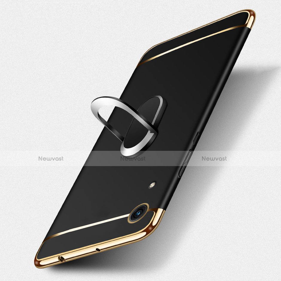 Luxury Metal Frame and Plastic Back Cover with Finger Ring Stand for Huawei Y6 (2019) Black