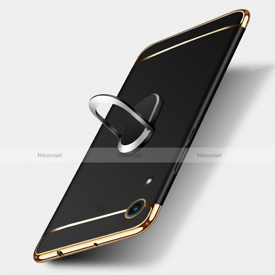 Luxury Metal Frame and Plastic Back Cover with Finger Ring Stand for Huawei Y6 Prime (2019) Black