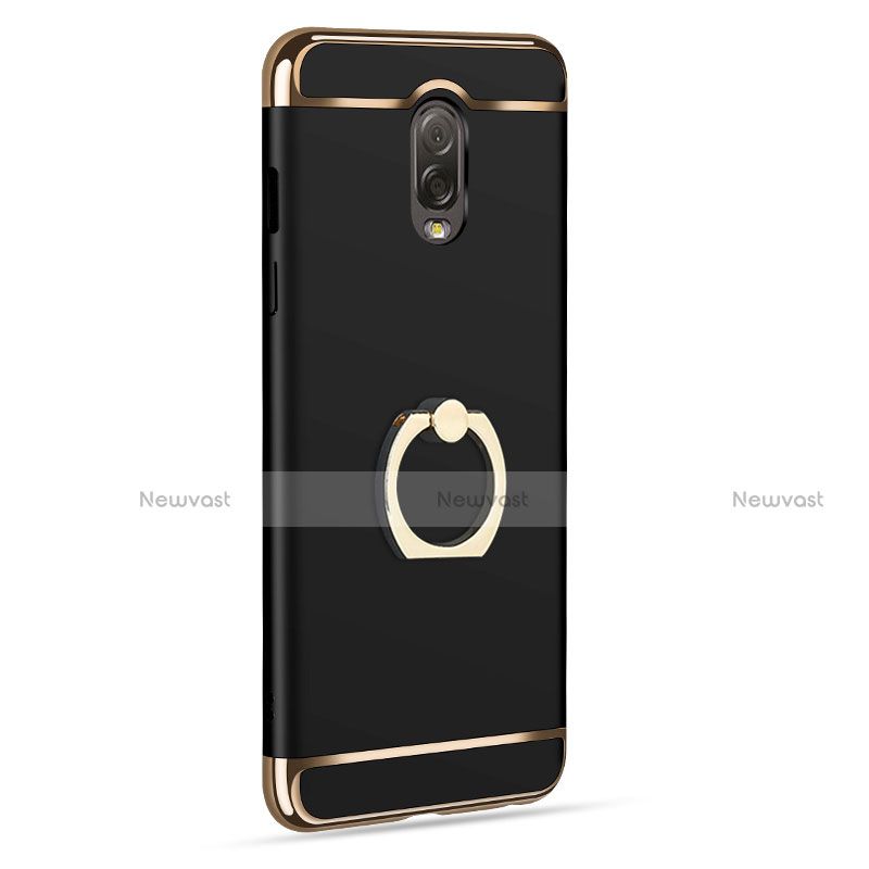 Luxury Metal Frame and Plastic Back Cover with Finger Ring Stand for Samsung Galaxy C7 (2017) Black