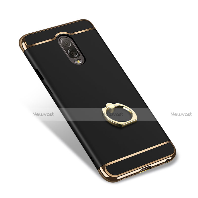 Luxury Metal Frame and Plastic Back Cover with Finger Ring Stand for Samsung Galaxy C7 (2017) Black