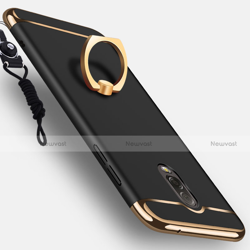 Luxury Metal Frame and Plastic Back Cover with Finger Ring Stand for Samsung Galaxy J7 Plus Black