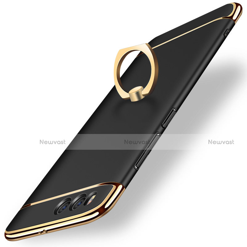 Luxury Metal Frame and Plastic Back Cover with Finger Ring Stand for Xiaomi Mi 6 Black