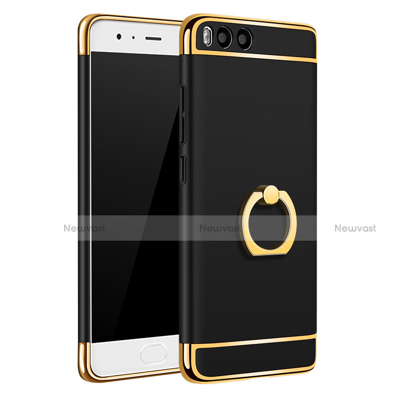Luxury Metal Frame and Plastic Back Cover with Finger Ring Stand for Xiaomi Mi 6 Black