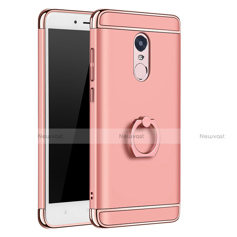 Luxury Metal Frame and Plastic Back Cover with Finger Ring Stand for Xiaomi Redmi Note 4 Standard Edition Rose Gold