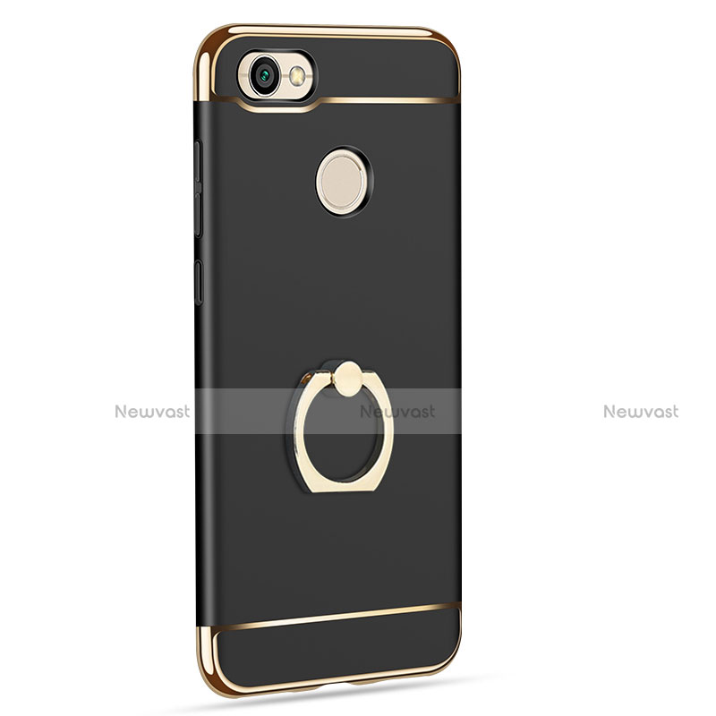 Luxury Metal Frame and Plastic Back Cover with Finger Ring Stand for Xiaomi Redmi Note 5A High Edition Black
