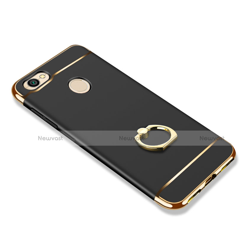Luxury Metal Frame and Plastic Back Cover with Finger Ring Stand for Xiaomi Redmi Note 5A Pro Black