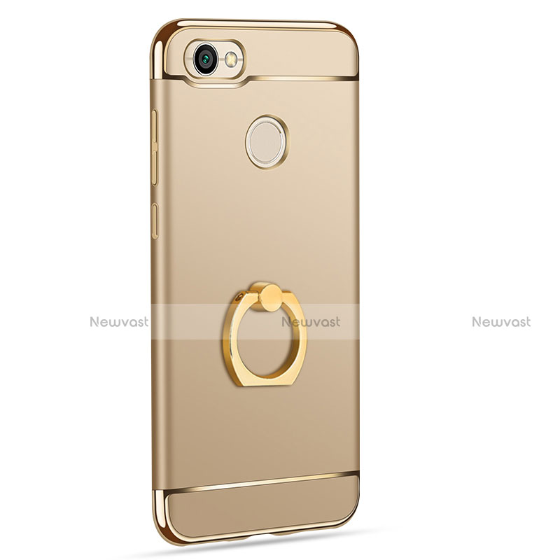 Luxury Metal Frame and Plastic Back Cover with Finger Ring Stand for Xiaomi Redmi Note 5A Pro Gold