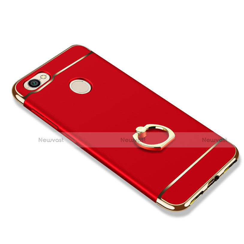 Luxury Metal Frame and Plastic Back Cover with Finger Ring Stand for Xiaomi Redmi Note 5A Pro Red