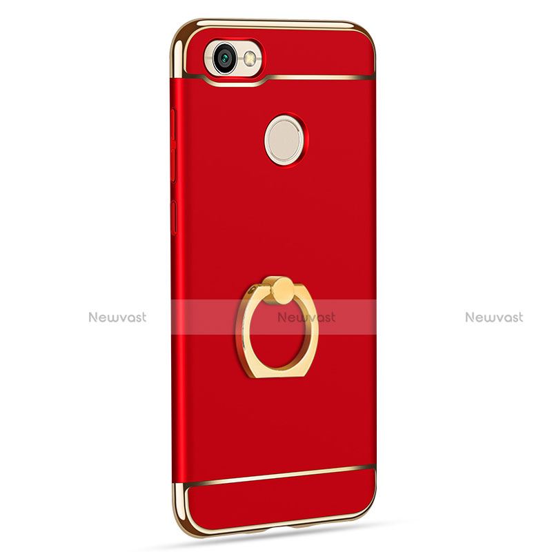 Luxury Metal Frame and Plastic Back Cover with Finger Ring Stand for Xiaomi Redmi Y1 Red