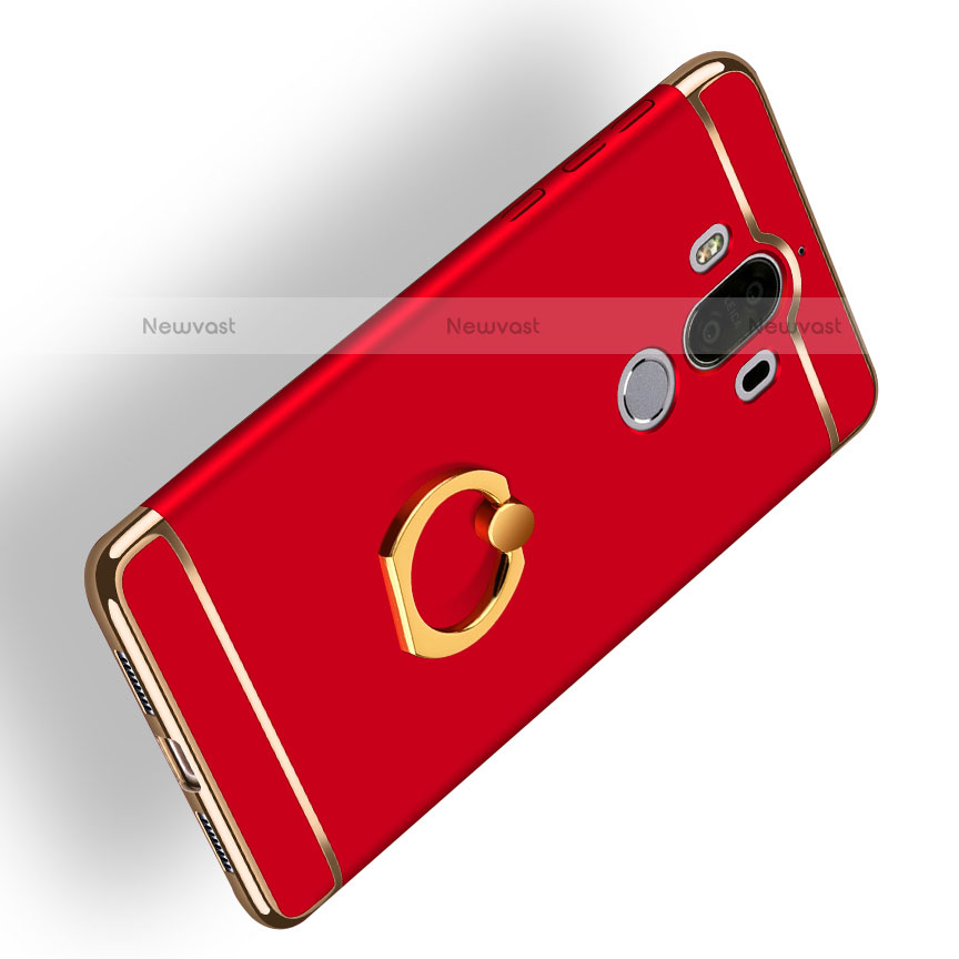 Luxury Metal Frame and Plastic Back Cover with Finger Ring Stand Q04 for Huawei Mate 9 Red