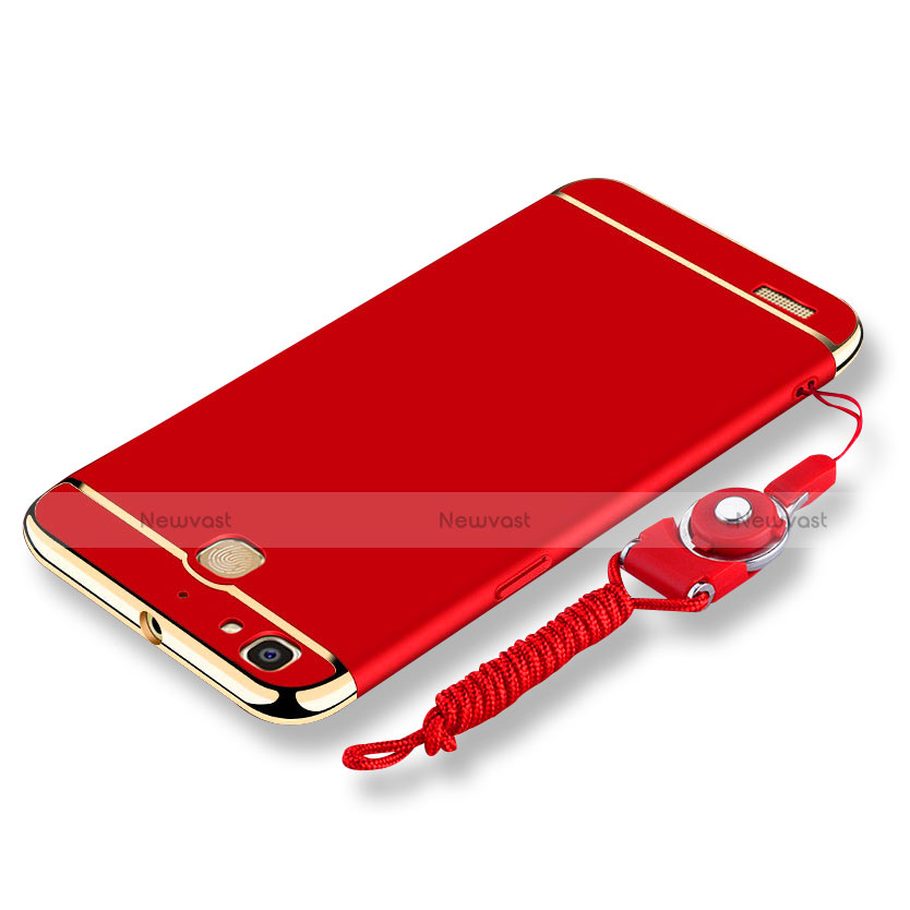 Luxury Metal Frame and Plastic Back Cover with Lanyard for Huawei Enjoy 5S Red