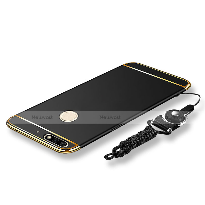 Luxury Metal Frame and Plastic Back Cover with Lanyard for Huawei Honor 7C Black