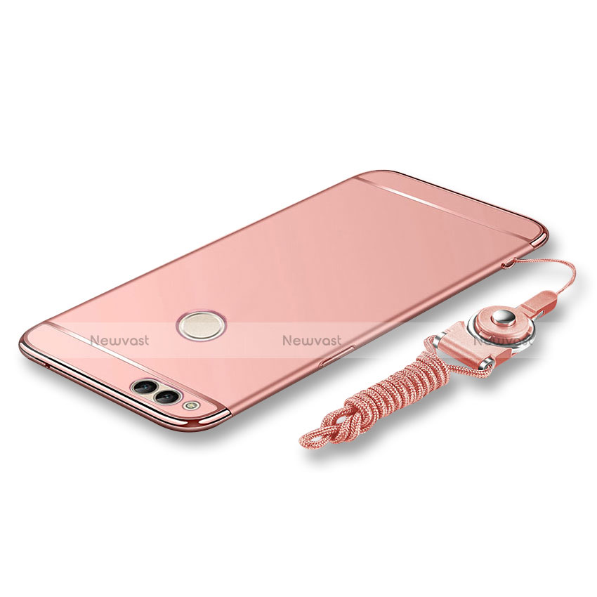 Luxury Metal Frame and Plastic Back Cover with Lanyard for Huawei Honor 7X Rose Gold