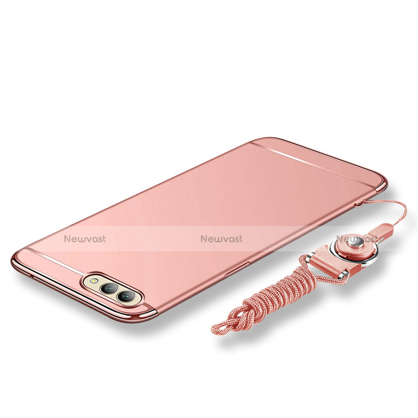 Luxury Metal Frame and Plastic Back Cover with Lanyard for Huawei Honor V10 Rose Gold