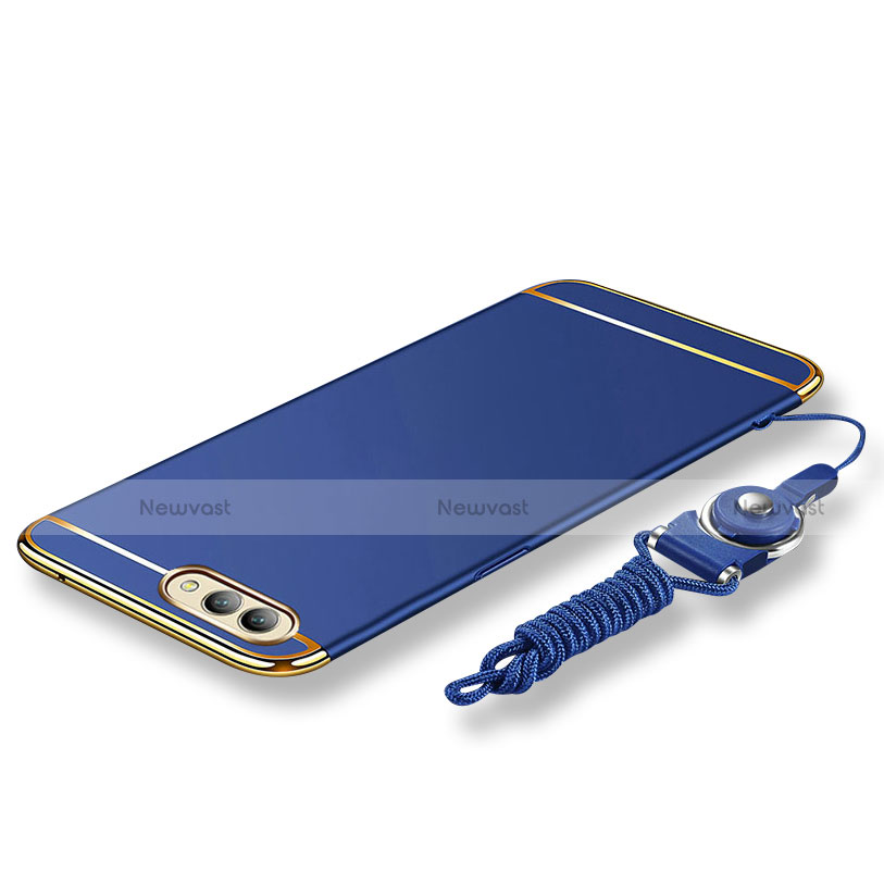 Luxury Metal Frame and Plastic Back Cover with Lanyard for Huawei Honor View 10 Blue