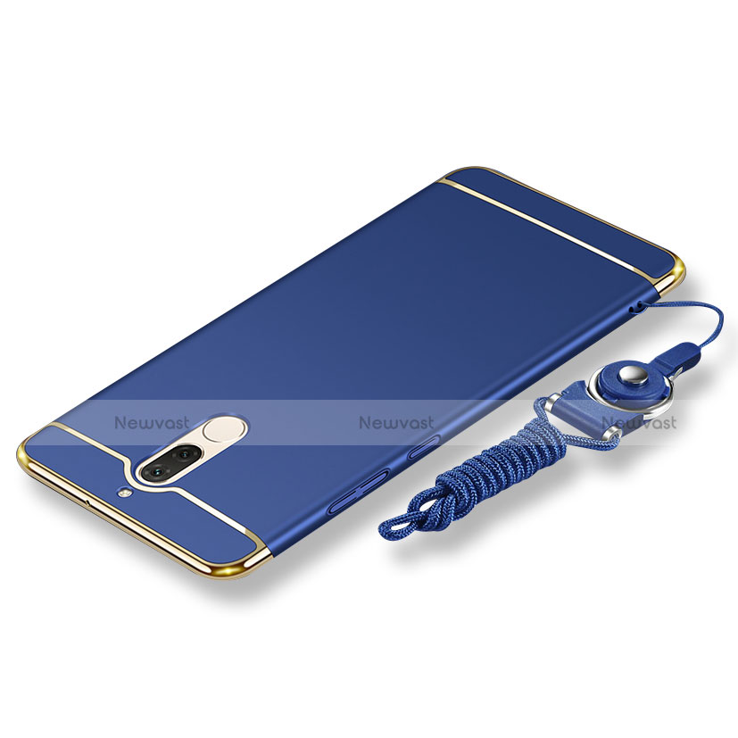 Luxury Metal Frame and Plastic Back Cover with Lanyard for Huawei Maimang 6 Blue
