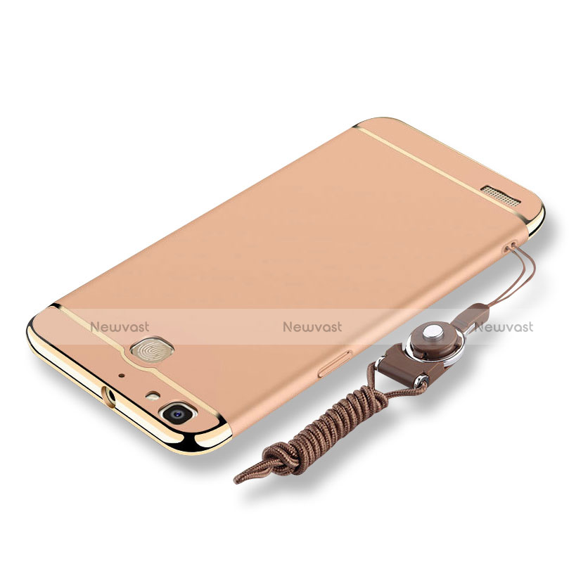 Luxury Metal Frame and Plastic Back Cover with Lanyard for Huawei P8 Lite Smart Gold