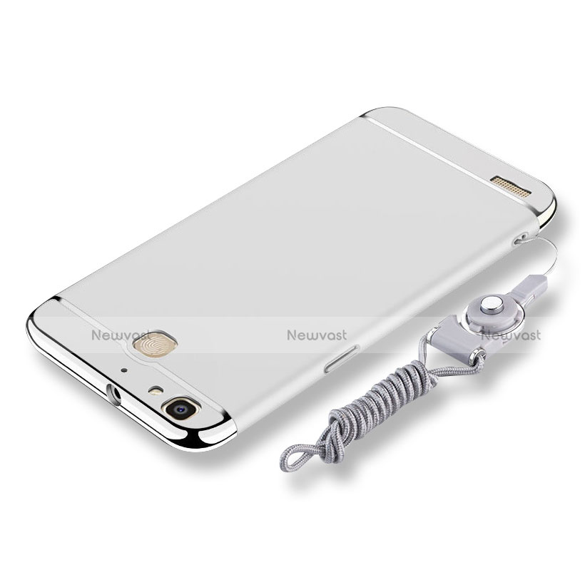 Luxury Metal Frame and Plastic Back Cover with Lanyard for Huawei P8 Lite Smart Silver