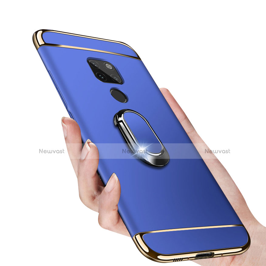 Luxury Metal Frame and Plastic Back Cover with Magnetic Finger Ring Stand for Huawei Mate 20 Blue