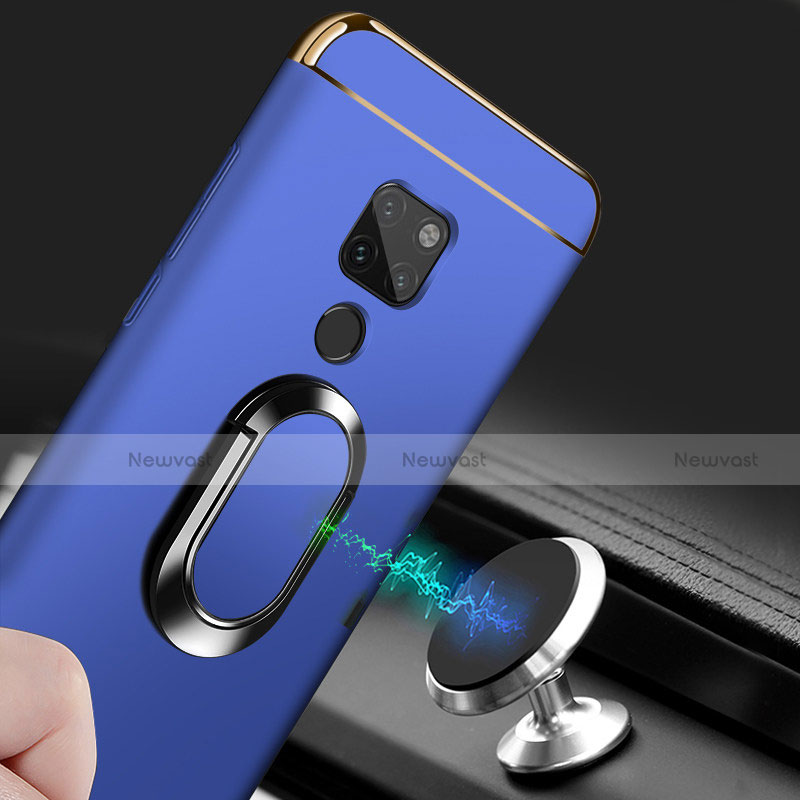 Luxury Metal Frame and Plastic Back Cover with Magnetic Finger Ring Stand for Huawei Mate 20 Blue