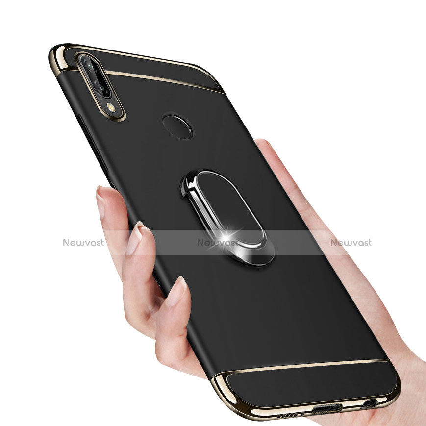 Luxury Metal Frame and Plastic Back Cover with Magnetic Finger Ring Stand for Huawei P Smart+ Plus Black