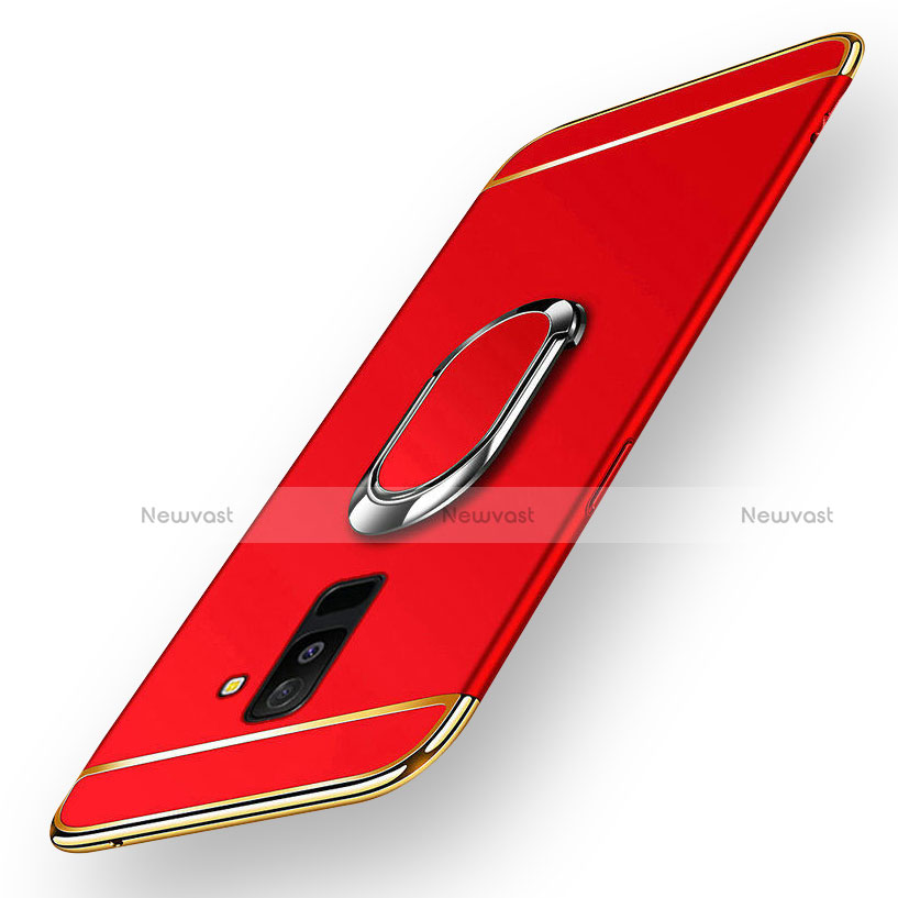 Luxury Metal Frame and Plastic Back Cover with Magnetic Finger Ring Stand for Samsung Galaxy A6 Plus Red