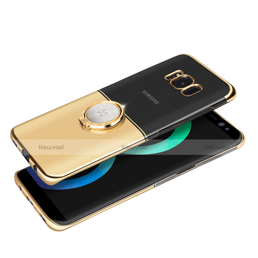 Luxury Metal Frame and Plastic Back Cover with Magnetic Finger Ring Stand for Samsung Galaxy S8 Gold