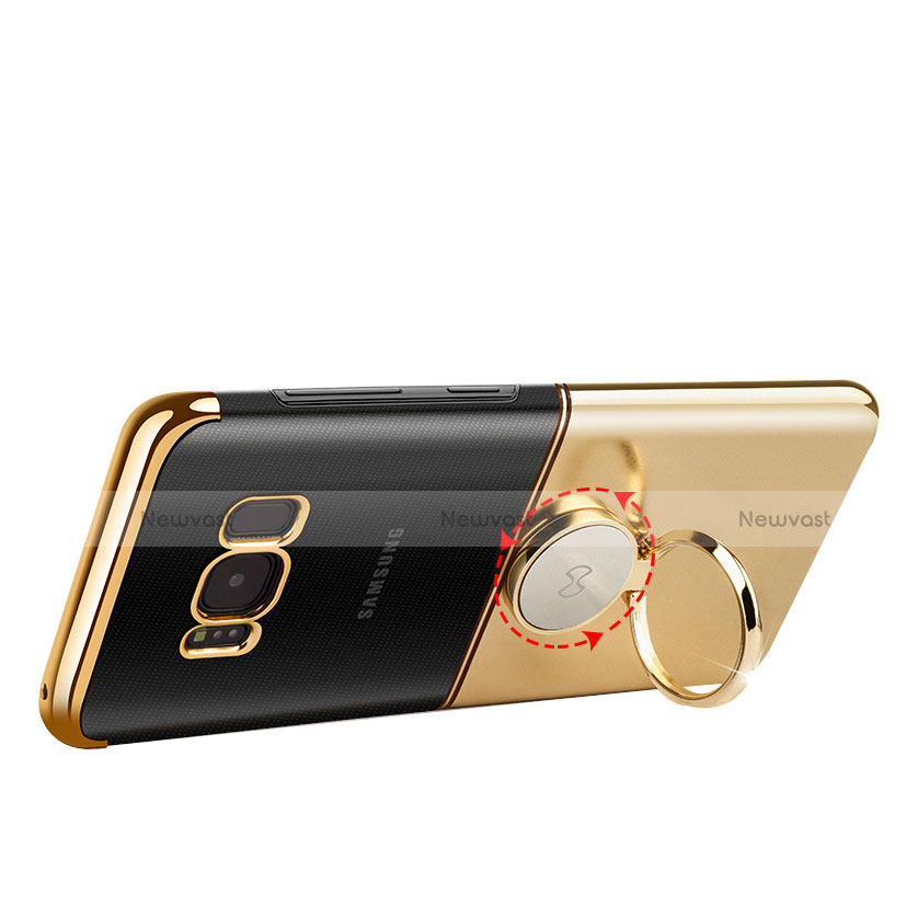 Luxury Metal Frame and Plastic Back Cover with Magnetic Finger Ring Stand for Samsung Galaxy S8 Plus Gold