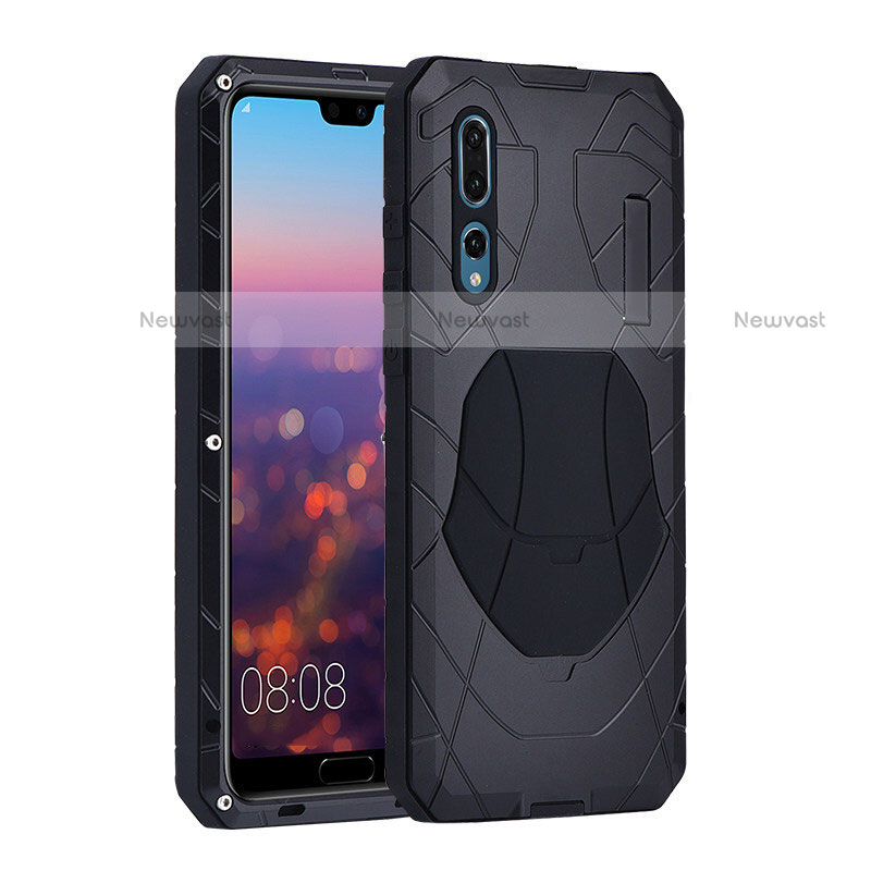 Luxury Metal Frame and Silicone Back Cover Case K01 for Huawei P20 Pro Black