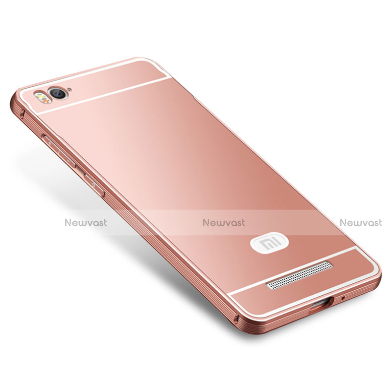 Luxury Metal Frame and Silicone Back Cover Case M01 for Xiaomi Mi 4C Rose Gold