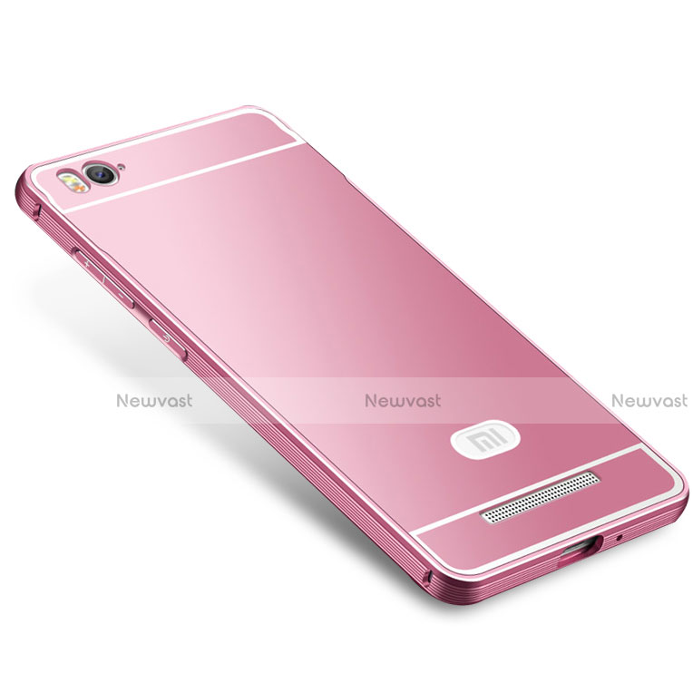 Luxury Metal Frame and Silicone Back Cover Case M01 for Xiaomi Mi 4i Pink